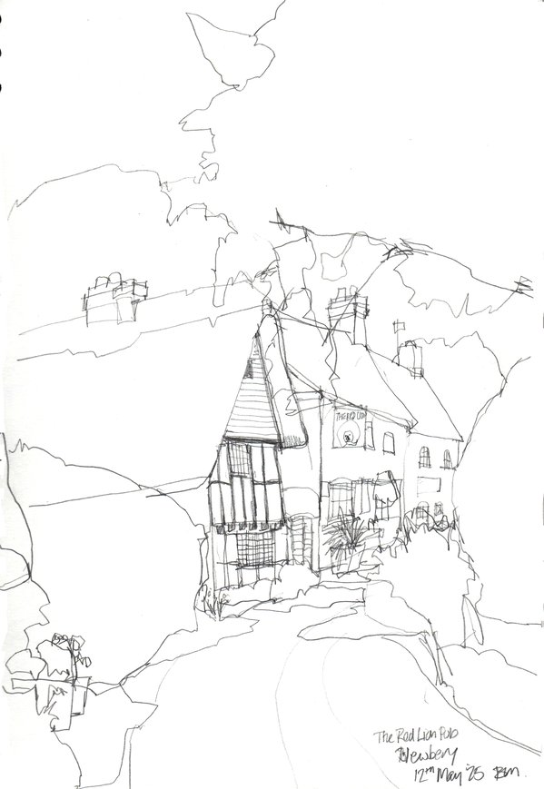 A view towards The Red Lion Pub in Blewbury